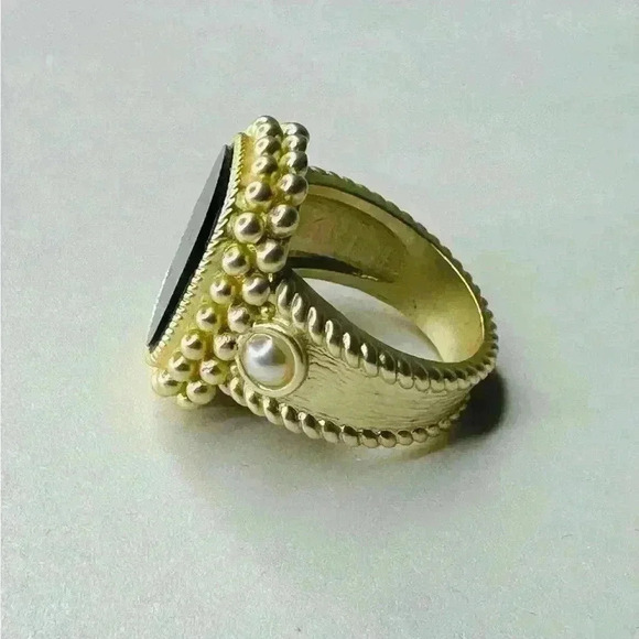 BLACK ONYX STONE , BEADING & PEARLS SET MUTED GOLD - Picture 7 of 9